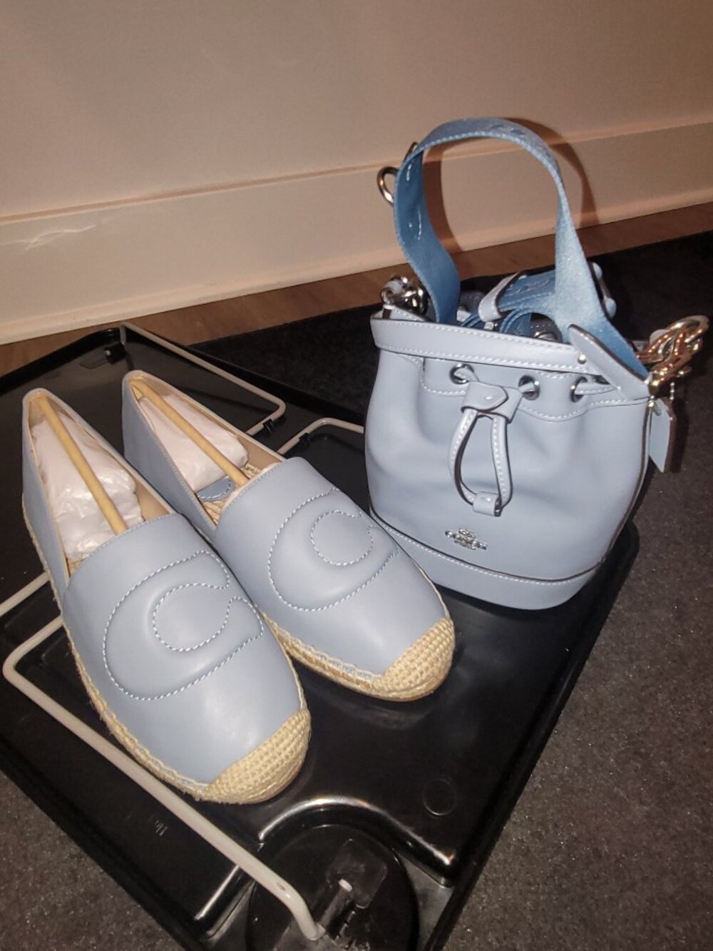 Coach Women's Cruz Nappa Leather Espadrille shoes&Coach Mini Bucket Bag light bl